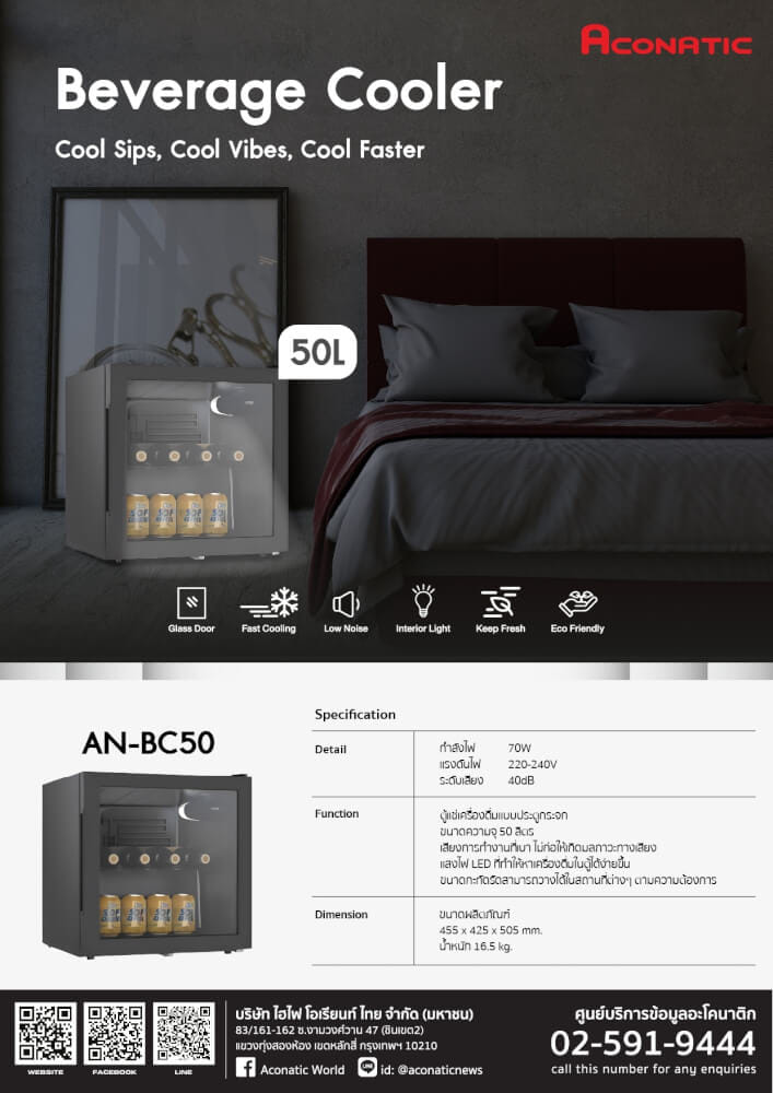 ตู้แช่เครื่องดื่ม 1 ประตู ACONATIC รุ่น AN-BC50 1.7 คิว สีดำ_5